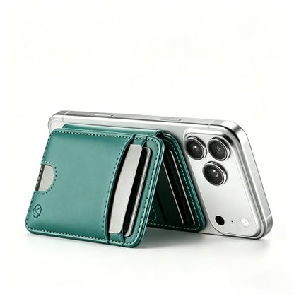 WJX MagSafe Magnetic Phone Wallet, RFID Slim 6 Card Holder with Cash Slot & Clear ID Window, Mini Gift‑Ready Wallet for Google/Samsung/iPhone 17/16/15/14/13/12 Series, Green - color: Green