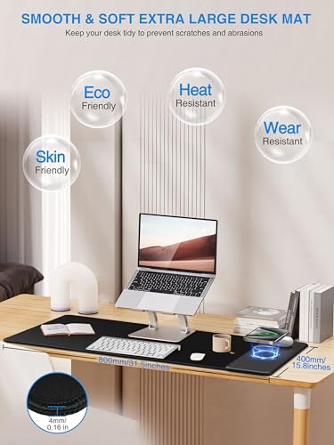 TopMade Mouse Pad with 15W Wireless Charging, Classic Black Desk Mat - color: Black Right