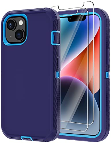 for iPhone 14 Case with 2 Screen Protector,Heavy Duty Shockproof Dropproof Dust Proof Full Body Rugged 3-Layer Military Tough Durable Protective Cover for Apple iPhone 14 6.1" (Blue/Dark) - color: Blue/Dark