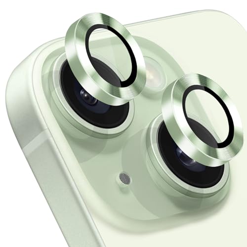 Compatible with iPhone 15 and 15 Plus Camera Lens Protector, Anti-Scratch Lens Cover 9H Tempered Glass Metal Camera Screen Protector Shockproof Camera Ring for iPhone 15 and 15 Plus - 2 Pcs - color: Green