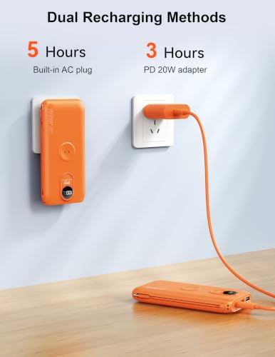 Portable Charger 10000mAh 20W, Wall Plug, 2 Cables, iWatch Charging - color: Vitality Orange