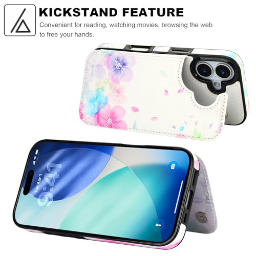 HAOPINSH Wallet Case with Card Holder for Phone 17, Pale Flower Pattern Back Flip Folio PU Leather Kickstand Card Slots Case, Double Magnetic Clasp Shockproof 6.3" - color: Pale Flower