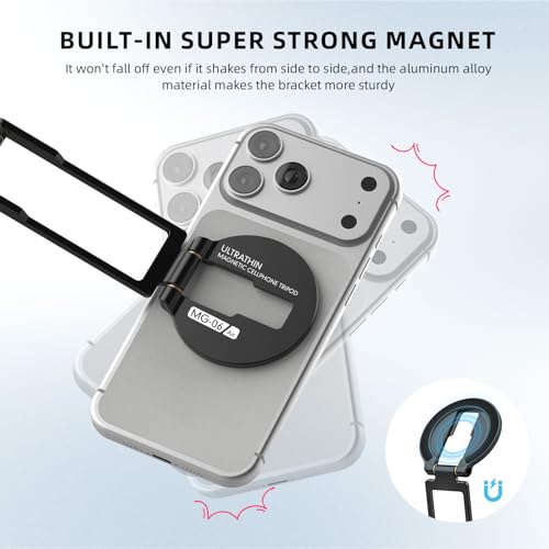 Ultra-Thin Magnetic Phone Tripod for iPhone 18 17 16 15 14 13 12, Black - color: Black