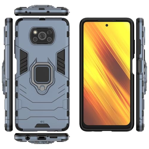Max Power Digital Magnet Case for Xiaomi Poco X3 NFC/Poco X3 Pro Shockproof Hard Phone Cover with Grip, Metal Ring Kickstand Bumper Shell [Compatible with Magnetic Car Mount] (Navy) - color: Navy, size: Xiaomi Poco X3