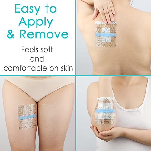 100Pcs Waterproof Shower Protector Bandage 4"x4" for Chest Chemo Dialysis Catheter Shower Cover Hemodialysis Port Surgery Incisions Bath Guard Patch Transparent Film Clear Adhesive Wounds Dressing - size: 4x4 Inch (Pack of 100)