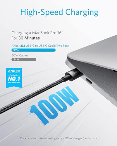 Anker USB C to USB C Cable, 100W Fast Charging Cable (2-Pack, 6 ft, Black) - color: Black, size: 6ft