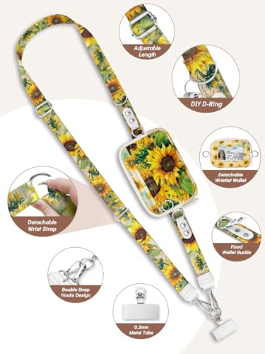 Clip and Go Strap for Phone with Wallet Crossbody Lanyard Flowers - color: Flowers Golden