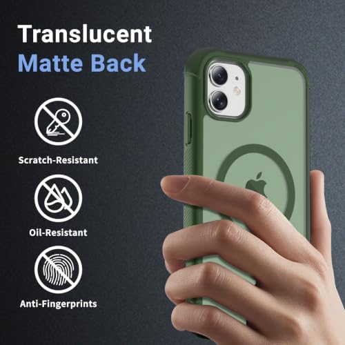 jaroco Magnetic for iPhone 11 Case Heavy Duty Protection Army Green | Compatible with MagSafe,Military Grade Drop Protection,Translucent Matte,Non-Slip,Shockproof 2-Layer Durable Bumper Case - color: Army Green, size: iPhone 11