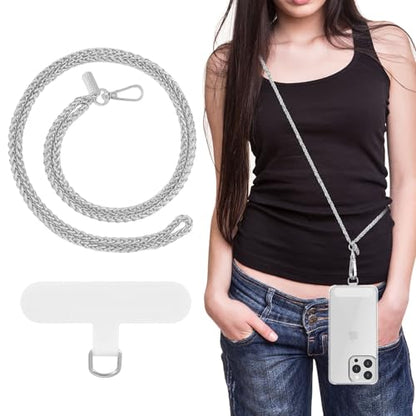 MoKo Universal Phone Lanyard, Metal Cell Phone Chain Crossbody Strap Anti-Theft Detachable Women Cellphone Lanyards Around The Neck with Patches for iPhone, Most Smartphones, Pale Silver - color: Pale Silver
