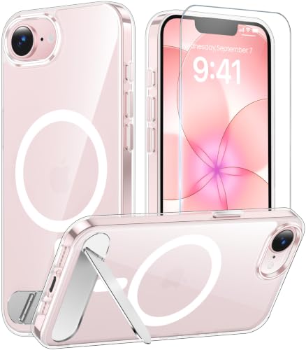 Magnetic for iPhone 17e Case & iPhone 16e Case with Stand Clear | (Screen Protector)(Compatible with MagSafe)(Military Grade Shockproof) Transparent Drop Protection Slim Phone Case,6.1" - color: Clear, size: For IPhone 17e/16e