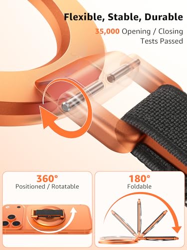 SUPERONE Magnetic Phone Grip with Finger Strap, Orange Magnetic Ring Holder - color: Orange