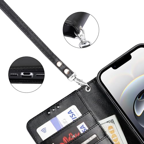 Bocasal Detachable Wallet Case Card Holder for iPhone 17e/16e, Black | RFID Blocking Kickstand Card Slots Holder PU Leather Magnetic Shockproof Wrist Strap Removable Flip Protective Cover 6.1 inch - color: Black