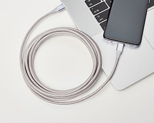 Amazon Basics Nylon Braided USB-C to USB-C 2.0 Fast Charger Cable, 60W, 480Mbps Speed, USB-IF Certified, for Apple iPhone 16/15, iPad, Samsung Galaxy, Tablets, Laptops, 10 Foot, Silver - color: Silver, size: 10 Feet