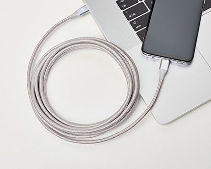 Amazon Basics Nylon Braided USB-C to USB-C 2.0 Fast Charger Cable, 60W, 480Mbps Speed, USB-IF Certified, for Apple iPhone 16/15, iPad, Samsung Galaxy, Tablets, Laptops, 10 Foot, Silver - color: Silver, size: 10 Feet