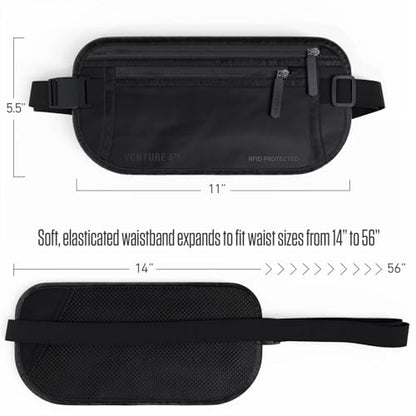 VENTURE 4TH Travel Money Belt, RFID Blocking Passport Holder - Sleek Black - color: Sleek Black