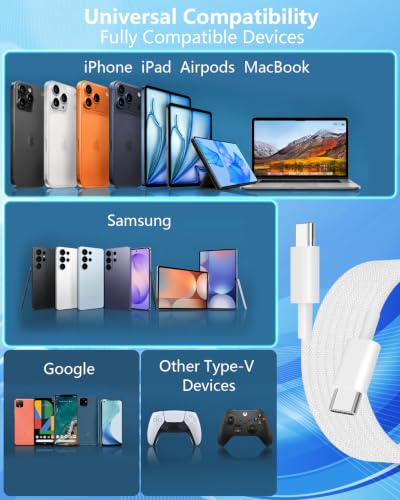 USB C to USB C Cable, 5Pack [3/3/6/6/10FT] iPhone 17 Fast Charger - color: White [3/3/6/6/10FT]