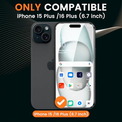 2 Pack 4 Way 360° Privacy Screen Protector for iPhone 16 Plus/ 15 Plus 6.7-Inch, Horizontal and Vertical All Around Anti-Spy 9H Tempered Glass Film, Scratch Resistant, Zero Bubbles - size: iPhone 16 Plus/iPhone 15 Plus