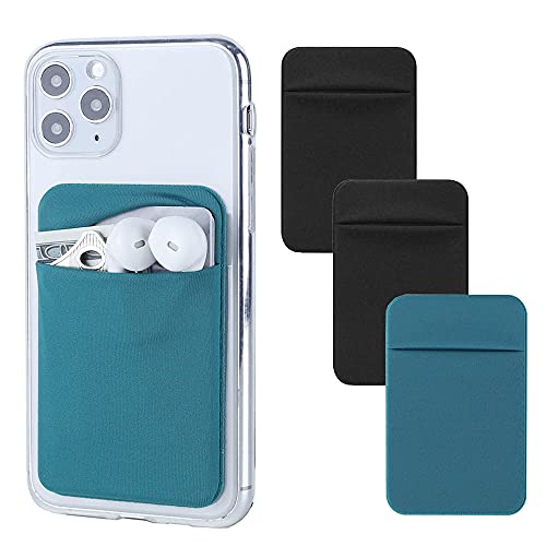 Fulgamo Phone Wallet Stick on,Card Holder for Phone Case,Phone Card Holder - color: 2Black,1Teal Green
