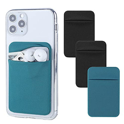 Fulgamo Phone Wallet Stick on,Card Holder for Phone Case,Phone Card Holder - color: 2Black,1Teal Green