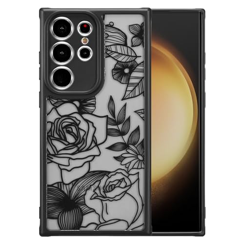 XIZYO for Samsung Galaxy S21 Ultra Case Cute Floral, Black | Girly Women Flower Rose Aesthetic Pattern, Full Camera Protection Translucent Matte Anti-Yellowing TPU Shockproof Cover - color: Black, size: for Samsung Galaxy S21 Ultra