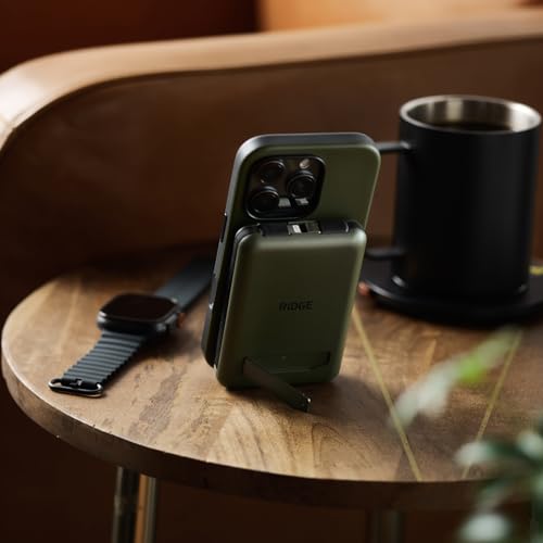 Ridge 20W Magnetic Power Bank Battery Pack 10,000mAh - Fast Charging, Compatible with MagSafe - Portable Charger Flight-Safe Travel Powerbank - Built-in Cables & Magnetic Attachment (Matte Olive) - color: Matte Olive