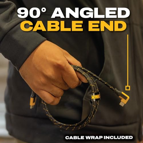 DEWALT Heavy Duty Right Angle USB C Cable, 60W USBC Cable 90 Degree, 6ft