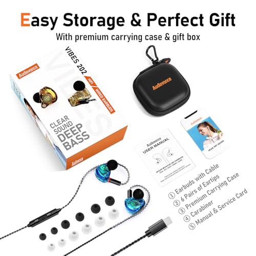 Audiovance Vibes 202ML HiFi Wired Earbuds for iPhone 14/13/12/11/X, Pro Max - color: 7-Blue