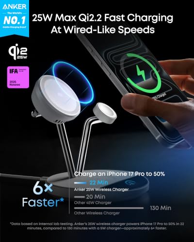 Anker Prime 3-in-1 Qi2.2 MagSafe Compatible 25W Wireless Charging Station - color: White