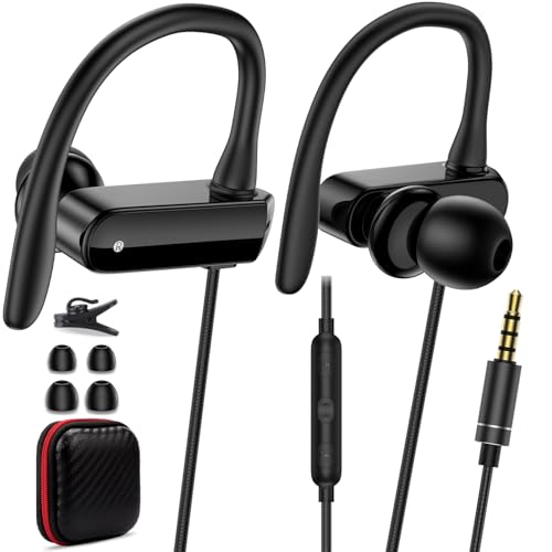 Wired Over Ear Earbuds with Microphone Ear Hooks,3.5mm Headphones - color: Black+Purple
