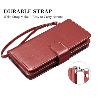 for Motorola Moto G Power 5G 2025 Case, for Moto G Power 2025 Wallet Case, PU Leather Credit Card Holder [9 Card Slots] Folio Flip Detachable Magnetic Cover Kickstand & Lanyard, Wine Red - color: Wine Red