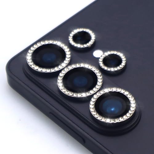 for Samsung Galaxy S26 Ultra Camera Lens Protector, Bling Diamond Metal Ring Tempered Glass Lens Cover, Sparkly Rhinestone Accessories (Black) - color: Black