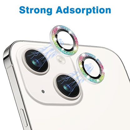 Compatible with iPhone 14 & 14 Plus Camera Lens Protector, Bling Glitter Diamond Lens Cover 9H Tempered Glass Camera Cover Anti Scratch Shockproof Screen Protector Individual Lens Ring - 2PCS - color: Colorful Glitter