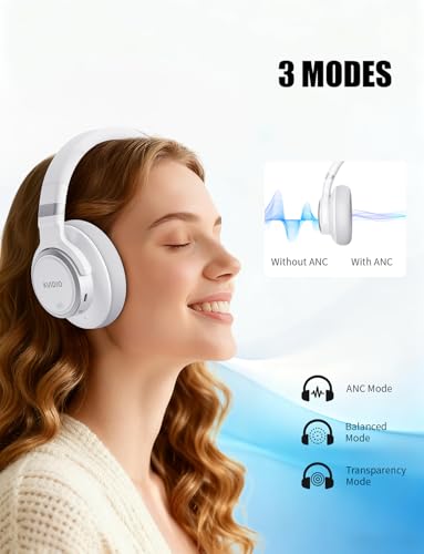 KVIDIO Hybrid Active Noise Cancelling Headphones Over Ear - color: White