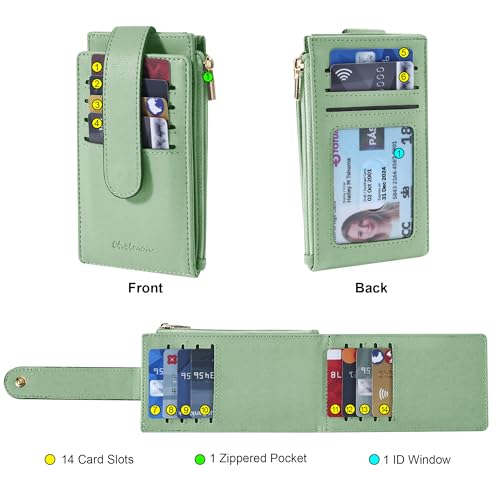 Chelmon Women's RFID Slim Card Holder Wallet | Thin Bifold Multi Card Case with Zipper Coin Pocket Purse for Women(Light Green) - color: Light Green