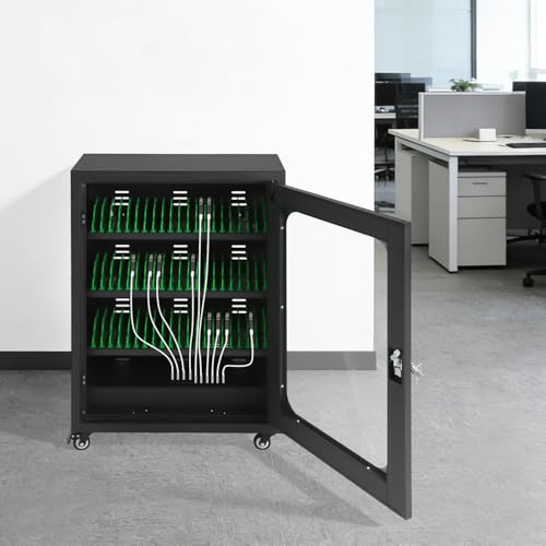 50 Device Cell Phone Charging Station, Rechargeable Cellphone Locker Storage Charging Station, Mobile Charging Cabinet for Cell Phone, USB Cell Phone Charging Cart with Lock - color: Black-50 Slots