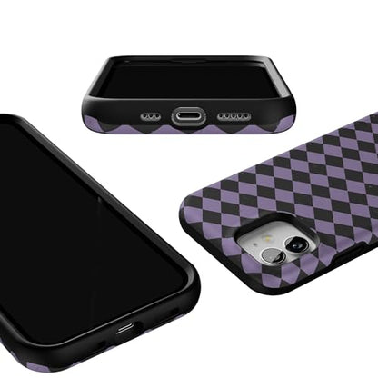 Casely iPhone 12 Mini Case | Harlequin Midnight Diamond | Black and Purple | Bold Protective Design | MagSafe Compatible Design - color: Harlequin Midnight Diamond | Black and Purple, size: Iphone 12 Mini