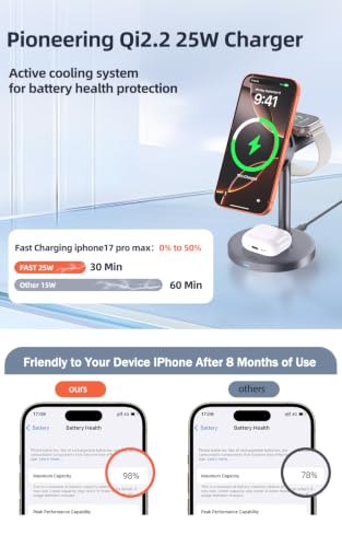 Qi2.2 25W 3 in 1 Magnetic Wireless Charging Station with TEC Active Cooling