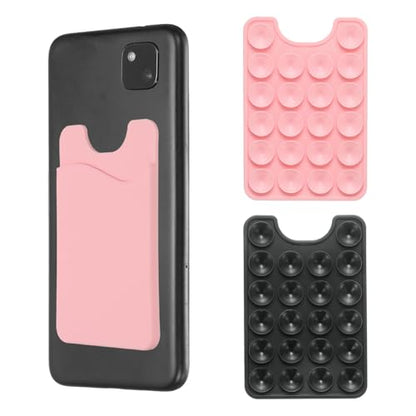 uxcell 2 Pack Suction Phone Card Holder, Silicone Suction Cup Phone Grip Card Holder Mount with Card Slot for Cellphone, Black/Pink - color: Black/Pink