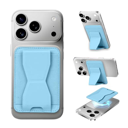 for MagSafe Wallet with Stand Grip, 5 Card Holder for iPhone - color: Light blue