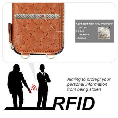 Bocasal Crossbody Wallet Case Card Holder for iPhone 17, Brown | RFID Blocking PU Leather Zipper Handbag Purse, Kickstand Flip Folio Case with Card Slots Holder Wrist Strap Lanyard 6.3 Inch - color: Brown