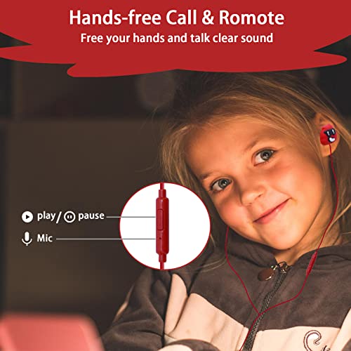 Kids Earbuds with Storage Case for Back to School, Earbuds for Kids - color: Red