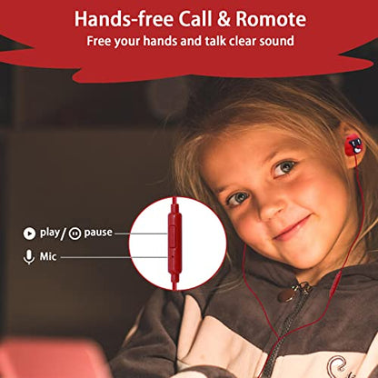 Kids Earbuds with Storage Case for Back to School, Earbuds for Kids - color: Red