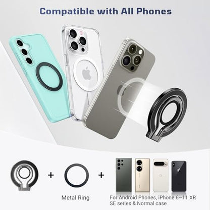 Slim Magnetic Phone Ring Holder for Magsafe, Lightweight Phone Finger Snap Grip Kickstand Accessories Compatible with iPhone Pixel, Portable Mini Phone Stand Works with Magnetic Car Mount