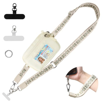Clip and Go Strap for Phone with Wallet Crossbody Lanyard (White Green) - color: White Green
