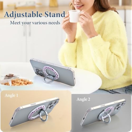 Magnetic Phone Ring for MagSafe Grip, Super Magnet Twinkle Design Ring Holder Stand, MagSafe Accessory for iPhone 17/16/15/14/13 Pro Max Plus，Purple Leopard - color: Purple Leopard