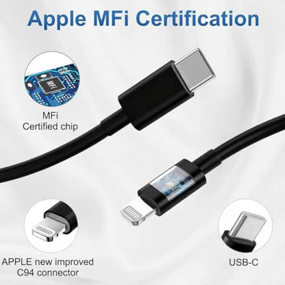 iPhone Charger Fast Charging, USB C Charger Block, 6FT/10FT Lightning Cable - color: black