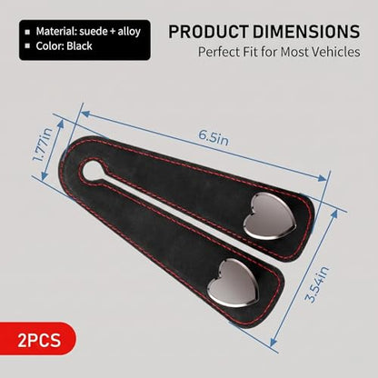 2 PCS Car Seat Headrest Hook, Suede Heart Shape Metal Double Hook, Foldable Car Purse Hook with Phone Holder, Universal for Most Cars, Trucks, SUVs (Black) 中文：