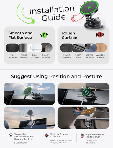 LISEN 15W MagSafe Car Mount Charger, Magnetic Wireless Car Phone Holder - color: Black, size: 1 Pack