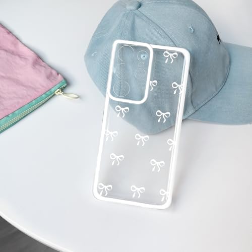 NITITOP Compatible with Samsung Galaxy S23 Ultra Case Clear Ribbon Bow Knot Pattern for Girls Women Bowknot Durable with Chain Wrist Strap Soft TPU Shockproof Protective Phone Cover - White2 - color: White, size: Samsung Galaxy S23 Ultra