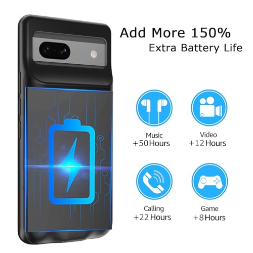 Battery Case for Pixel 7a, Upgraded 10000mAh Battery Pack Rechargeable Charger Case with Wireless Charging Compatible for Pixel 7a(6.1 inch) External Battery Charging Cover(Black) - size: Pixel 7A
